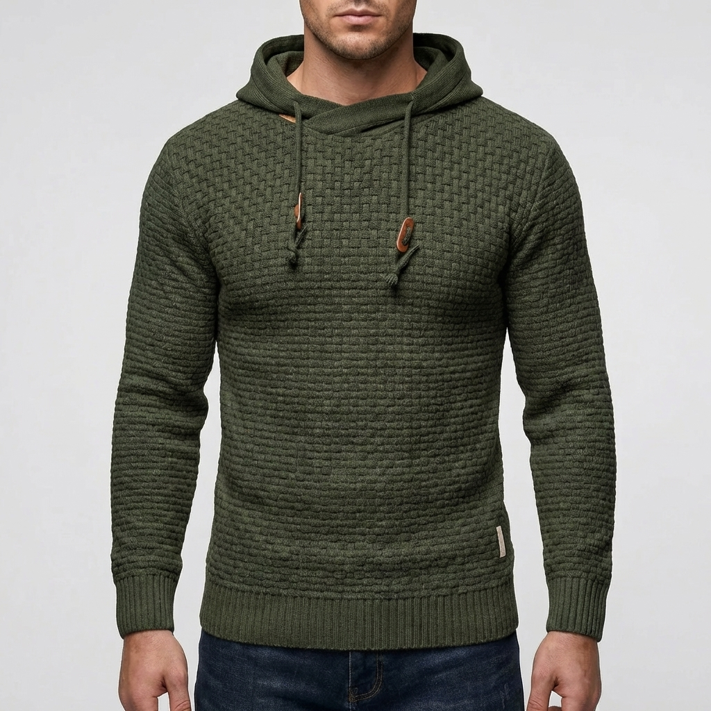 Pullover Hoodie Jacka för Män Med Vaffeltextur
