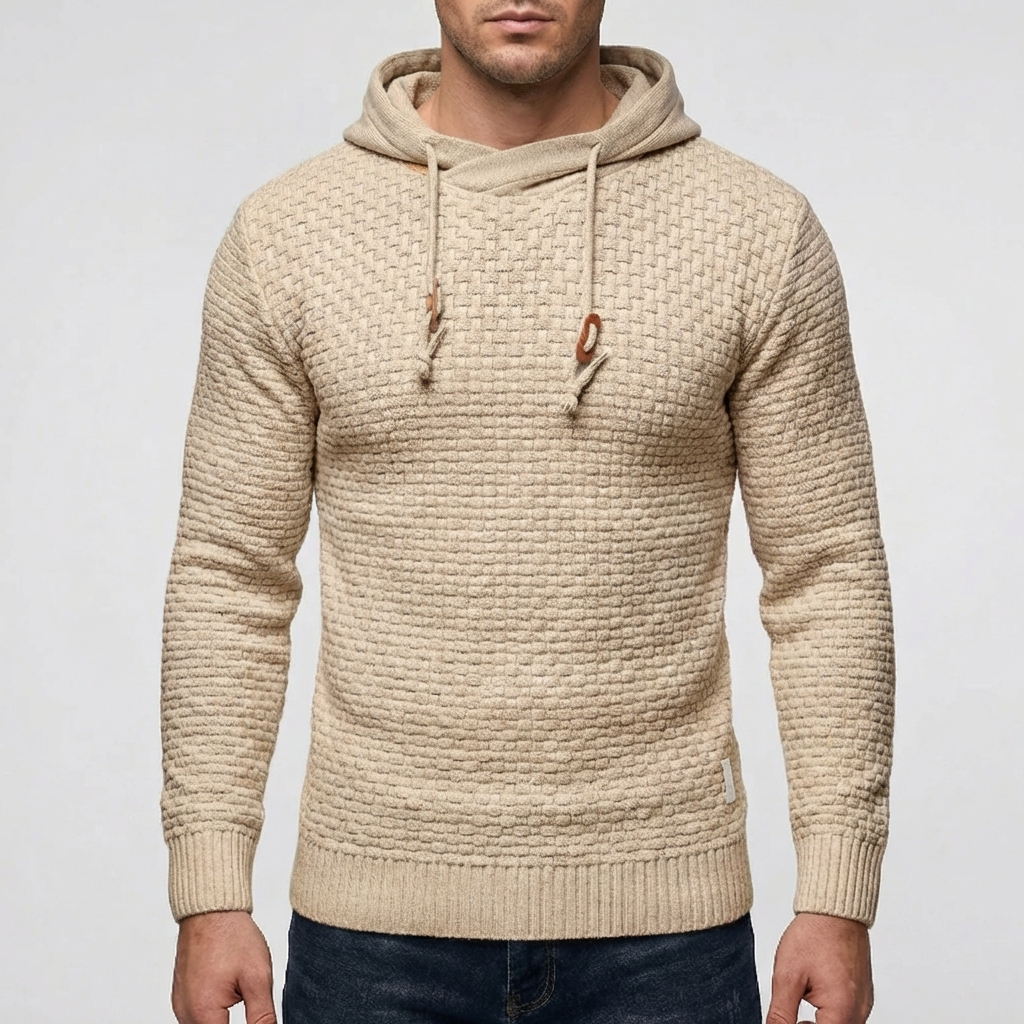 Pullover Hoodie Jacka för Män Med Vaffeltextur