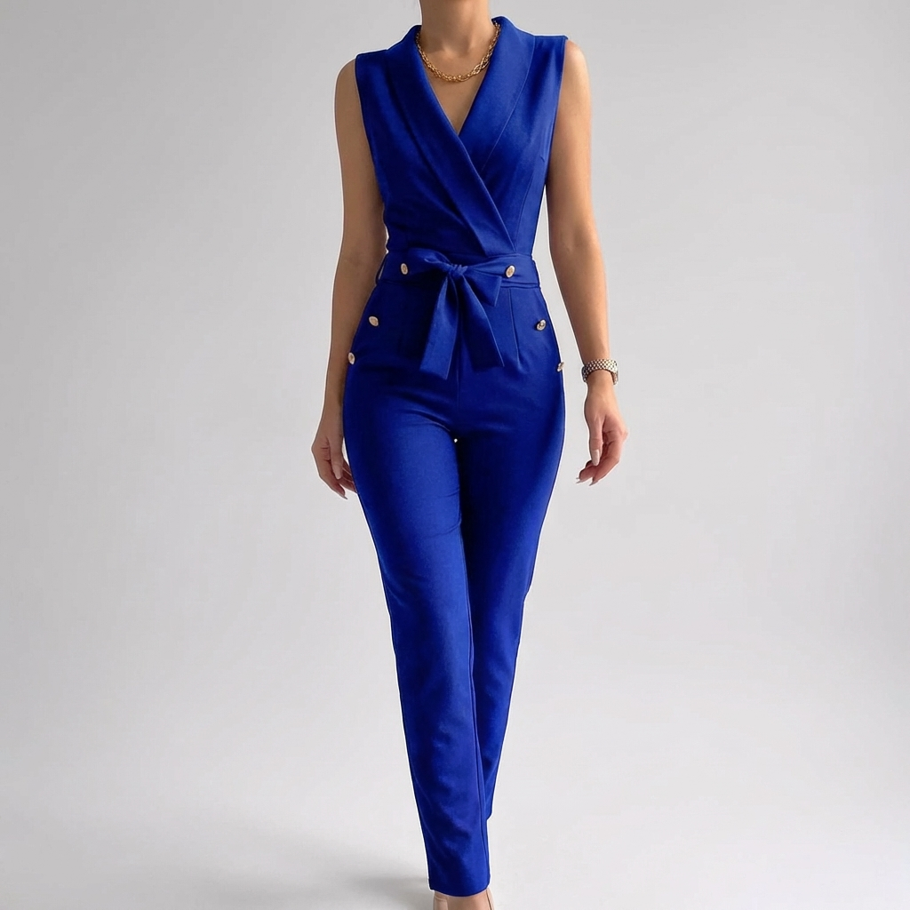 Ärmlös V-ringad Jumpsuit för Kvinnor