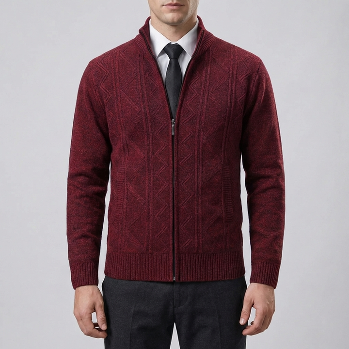 Full-Zip Texturerad Stickad Kardigan