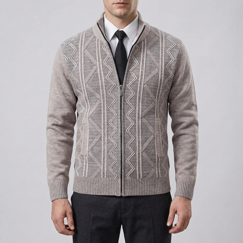Full-Zip Texturerad Stickad Kardigan