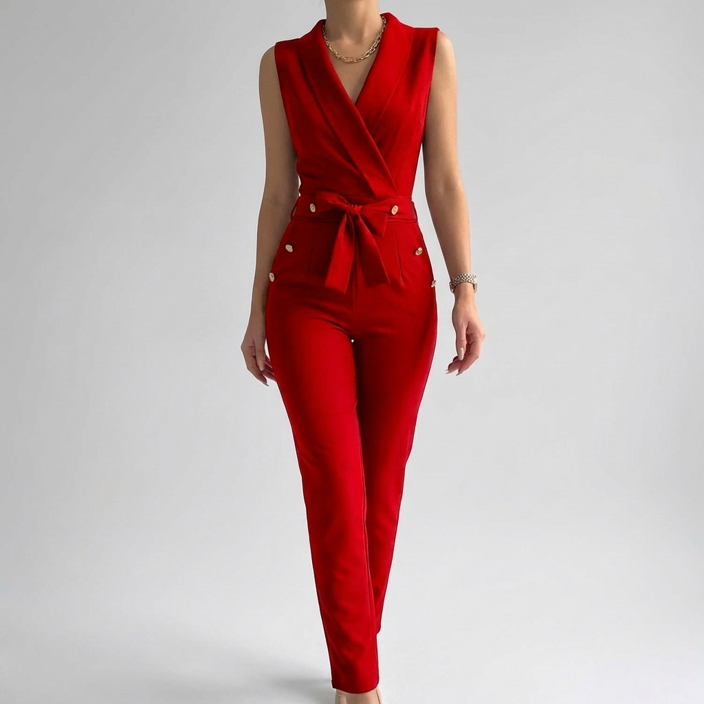 Ärmlös V-ringad Jumpsuit för Kvinnor