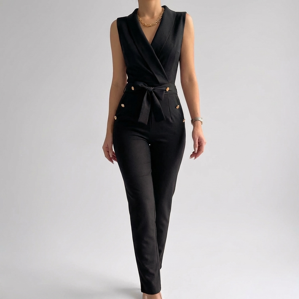 Ärmlös V-ringad Jumpsuit för Kvinnor
