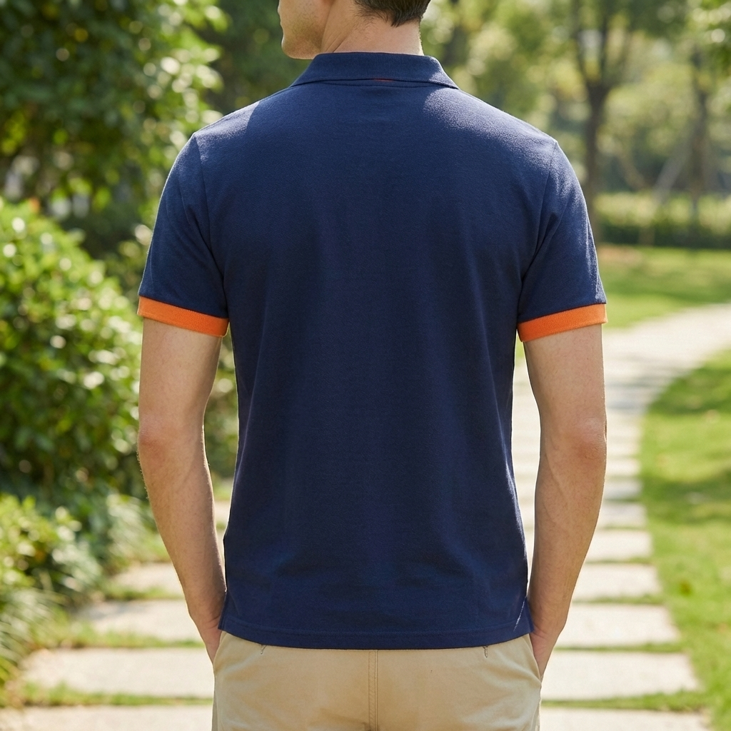 Bomull Stand Collar Polo Skjorta för Män
