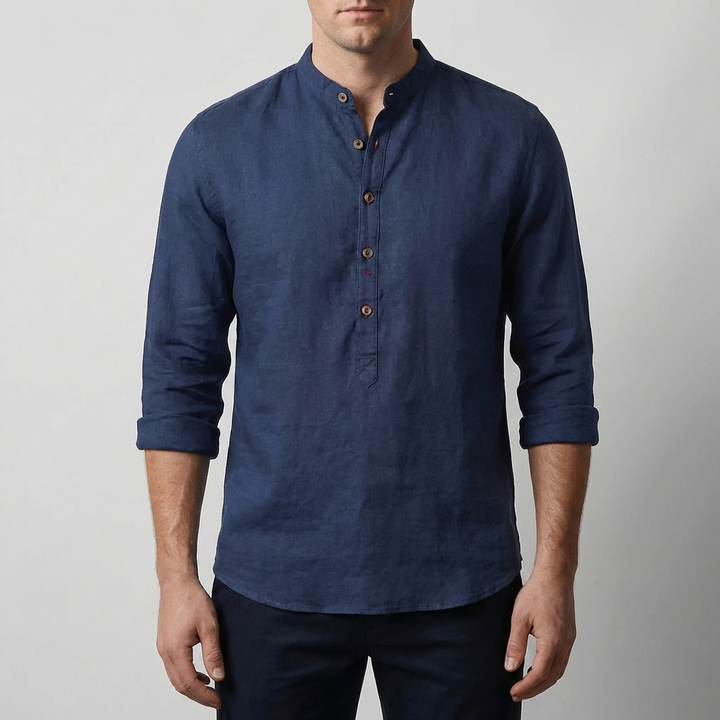 Kragefri Henley-stil långärmad skjorta