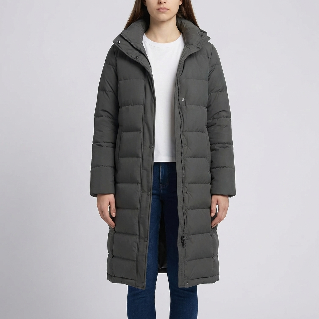 Kviltad Hooded Lång Vinterjacka