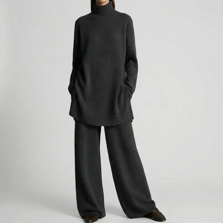 Turtleneck Tröja Och Breda Byxor Set