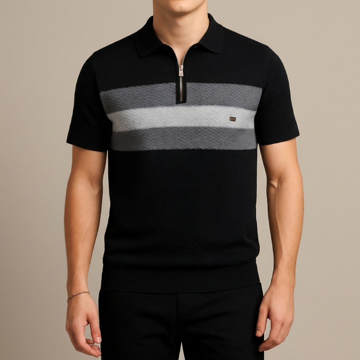 Randig stickad design polo skjorta för män