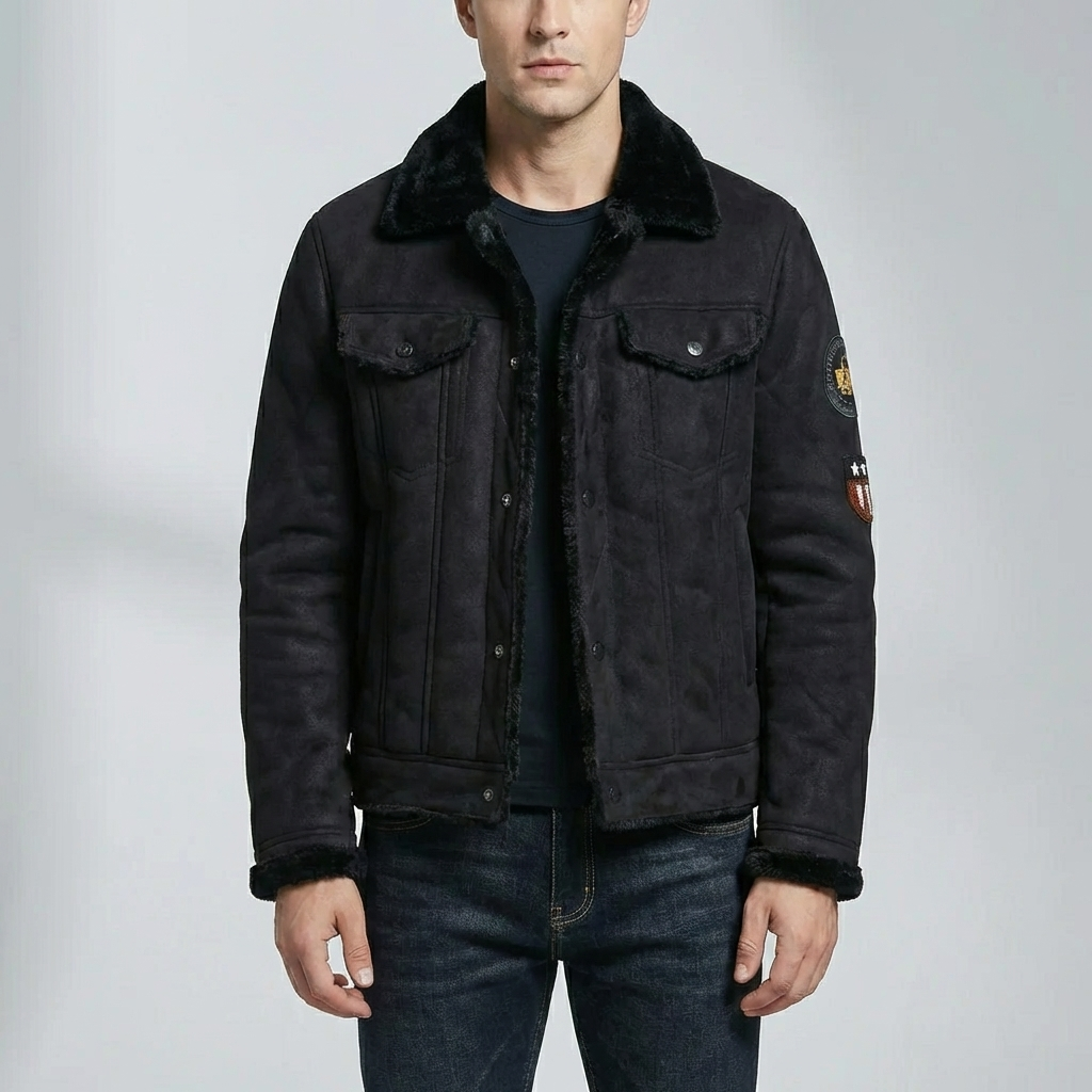 Suede-finish motojacka med fleecefoder