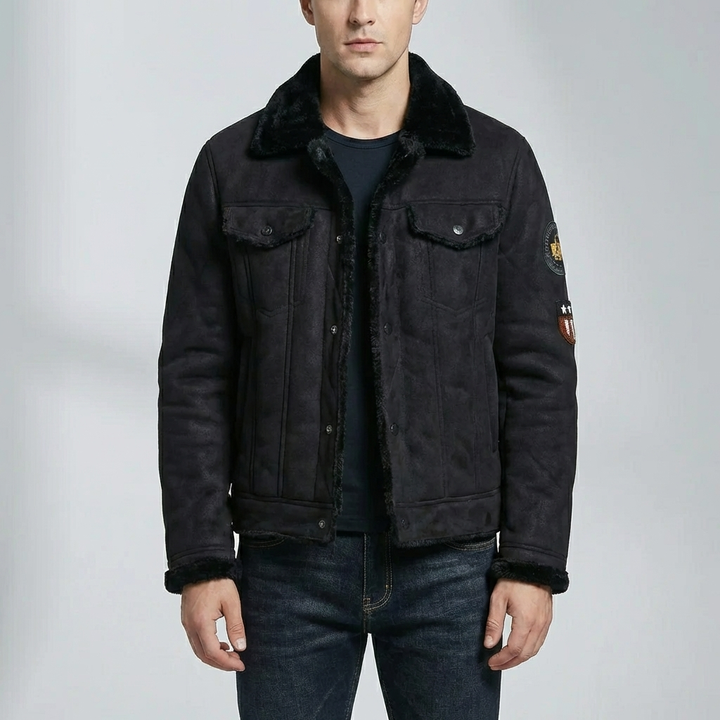 Suede-finish motojacka med fleecefoder