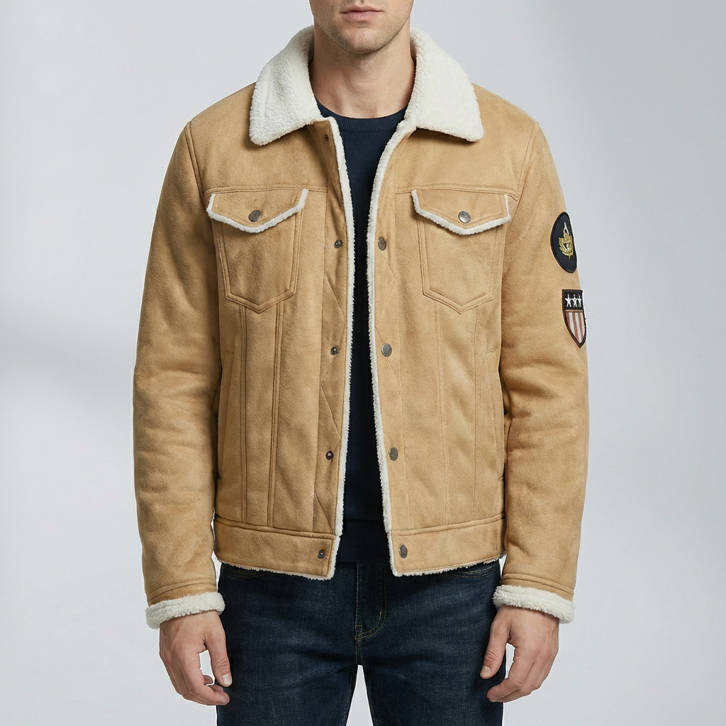 Suede-finish motojacka med fleecefoder