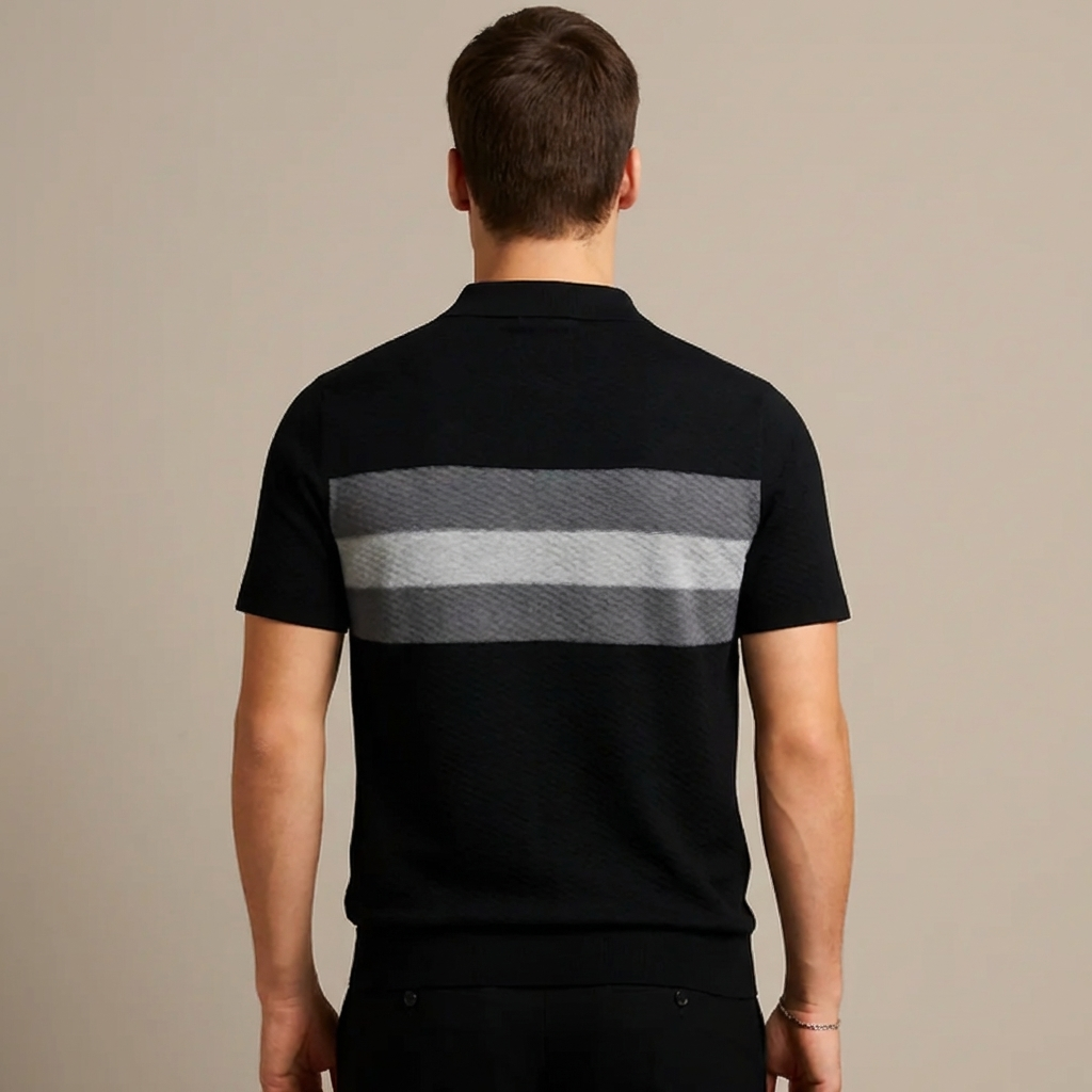 Randig stickad design polo skjorta för män