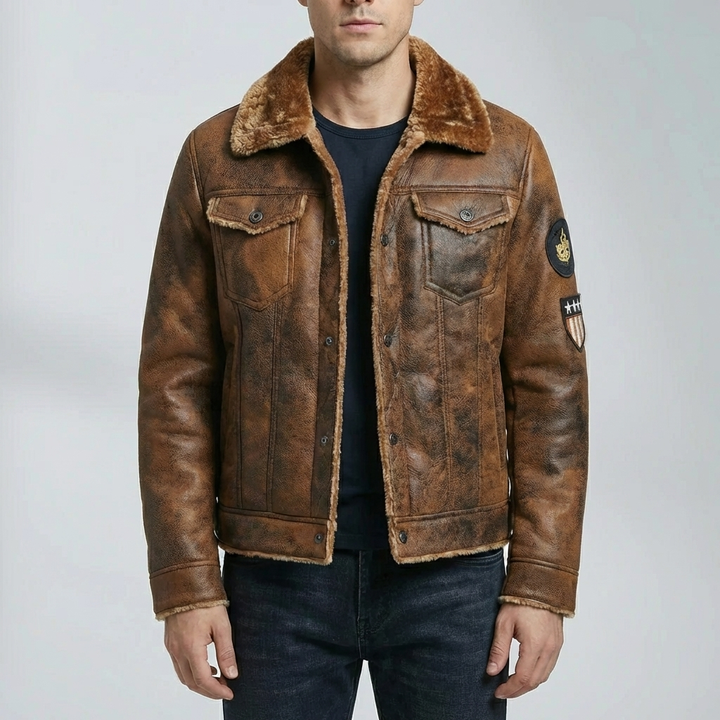 Suede-finish motojacka med fleecefoder