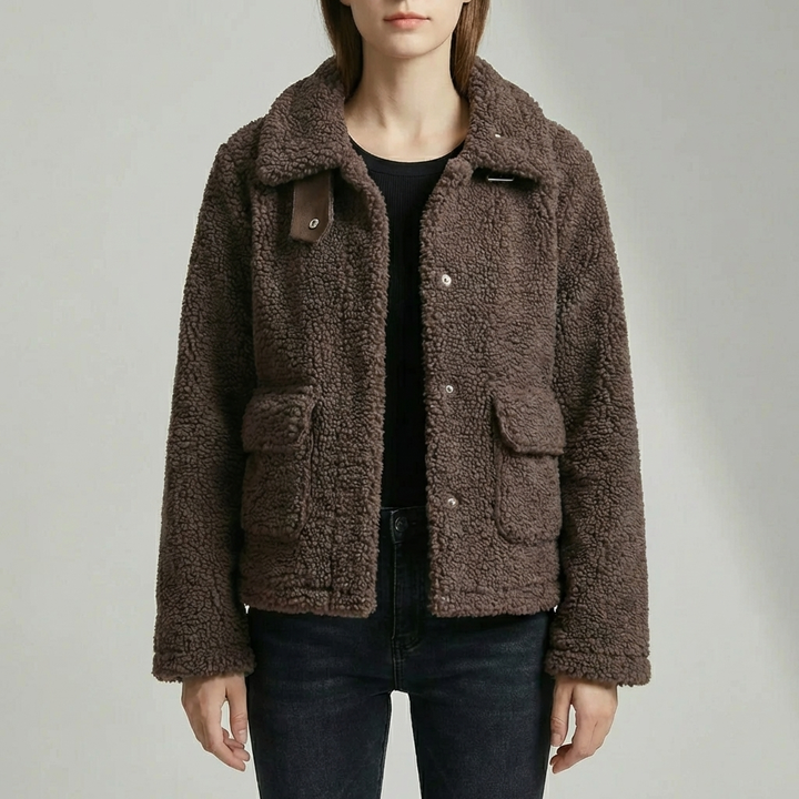Cropped Teddy Fleece Jacka Med Krage