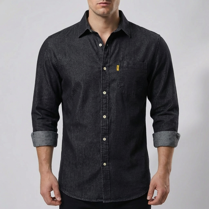Langärmad knapp-fram denim skjorta