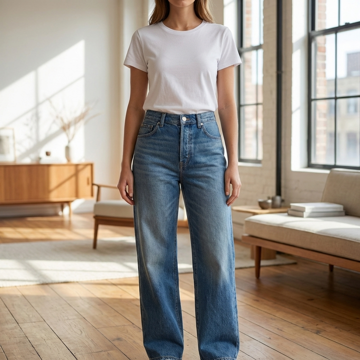 Högmidjade bredbenjeans för kvinnor