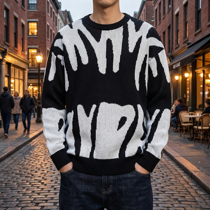 Mjuk Textur - Casual Stickad Pullover för Män