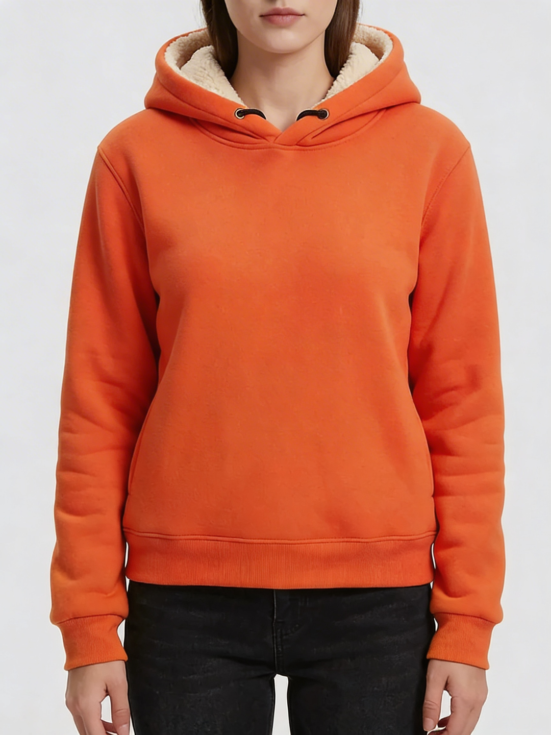 Fleece-Fodrad Pullover Hoodie För Kvinnor