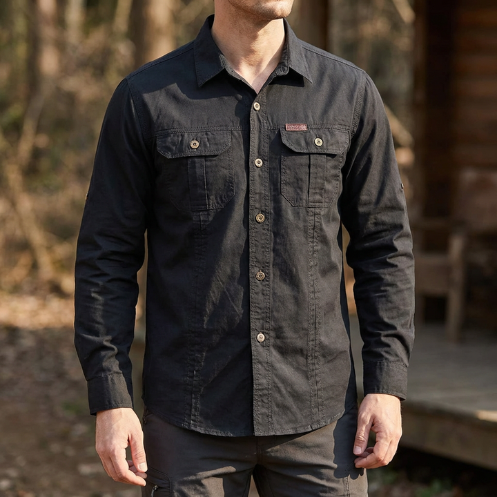 Herr Utility Pocket Button-Up Skjorta
