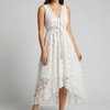 Boho Lace Tie Klänning med Fransar