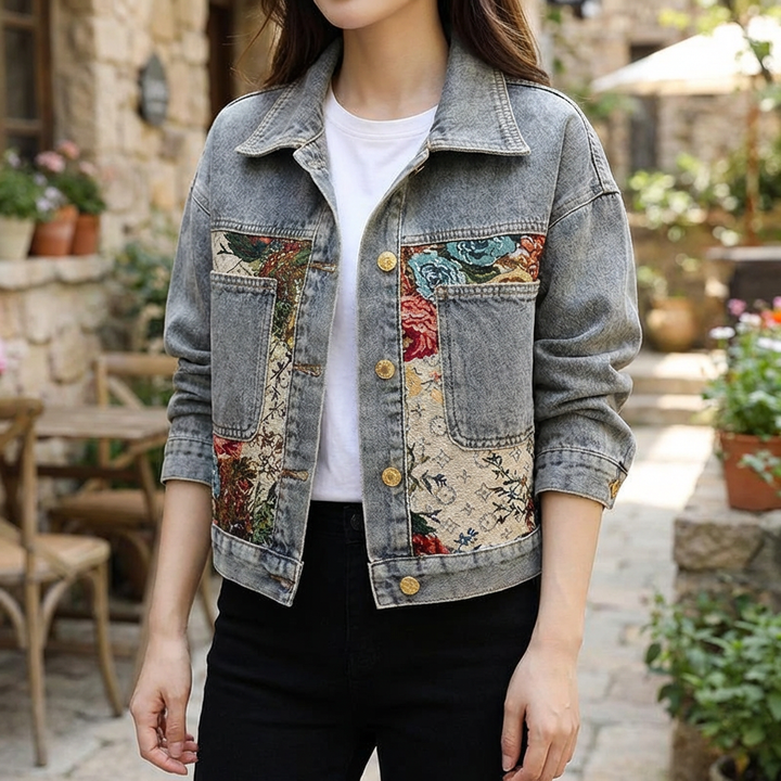 Blommig Denimjacka för Kvinnor