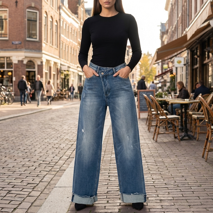 Komfortabla Högmidjade Jeansbyxor