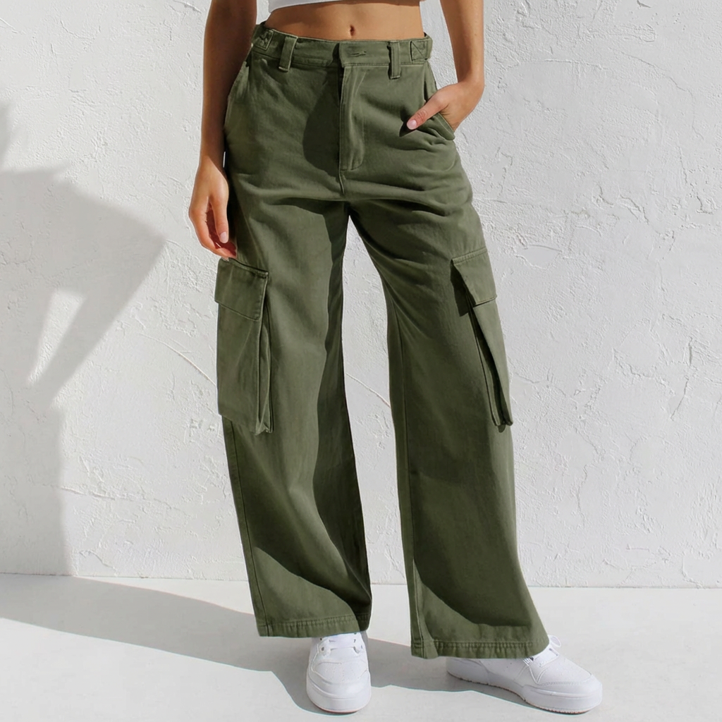 Trendy Hög Midja Cargo Jeans för Kvinnor