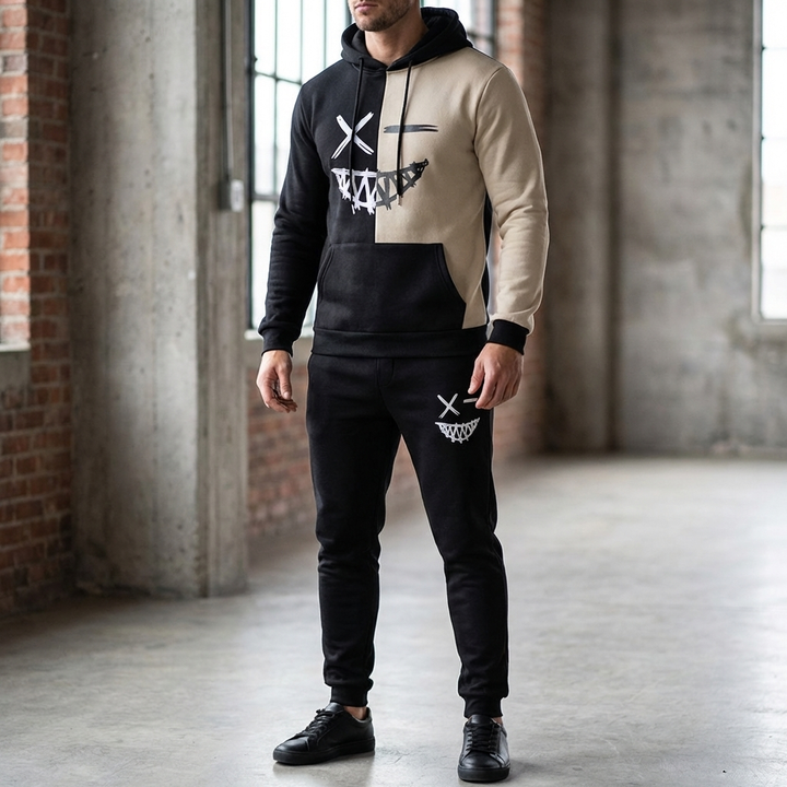 Grafisk Hoodie & Jogger Set för Män