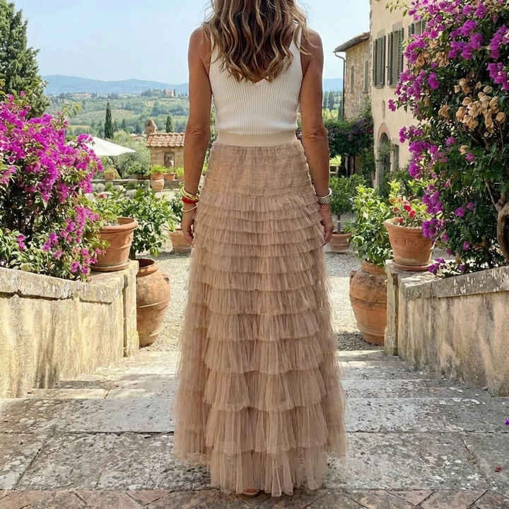 Tulle Maxi Kjol med Elastisk Midja för Kvinnor