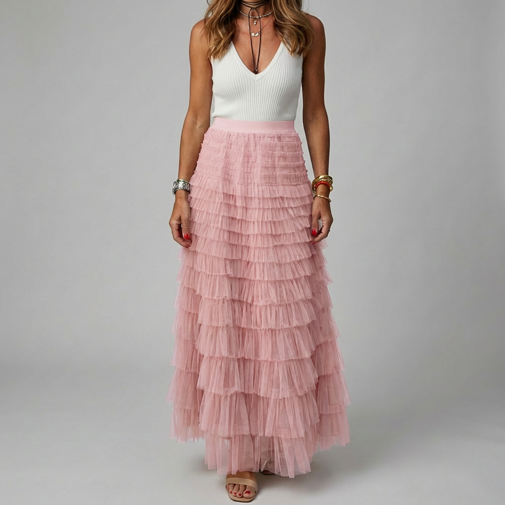 Tulle Maxi Kjol med Elastisk Midja för Kvinnor