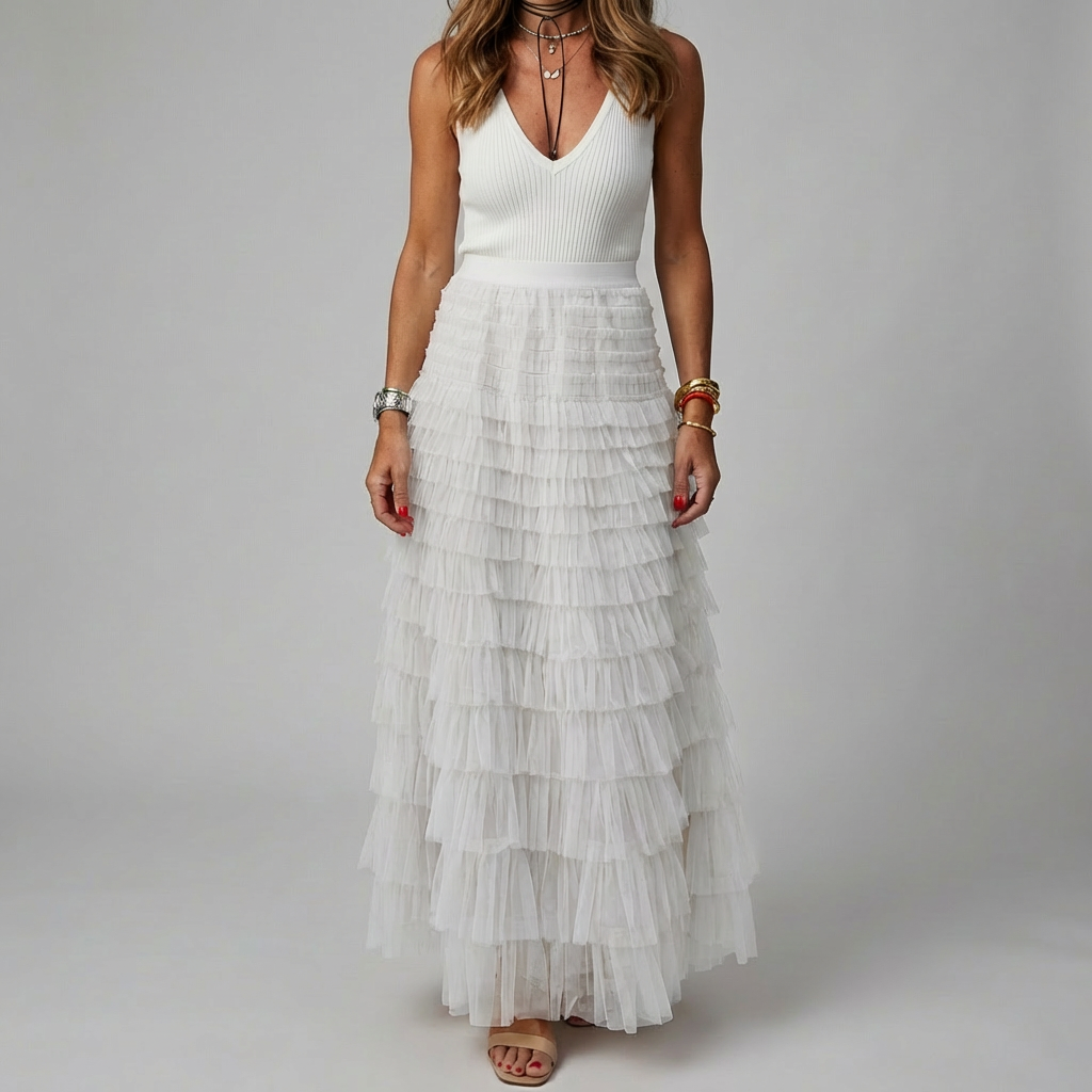 Tulle Maxi Kjol med Elastisk Midja för Kvinnor