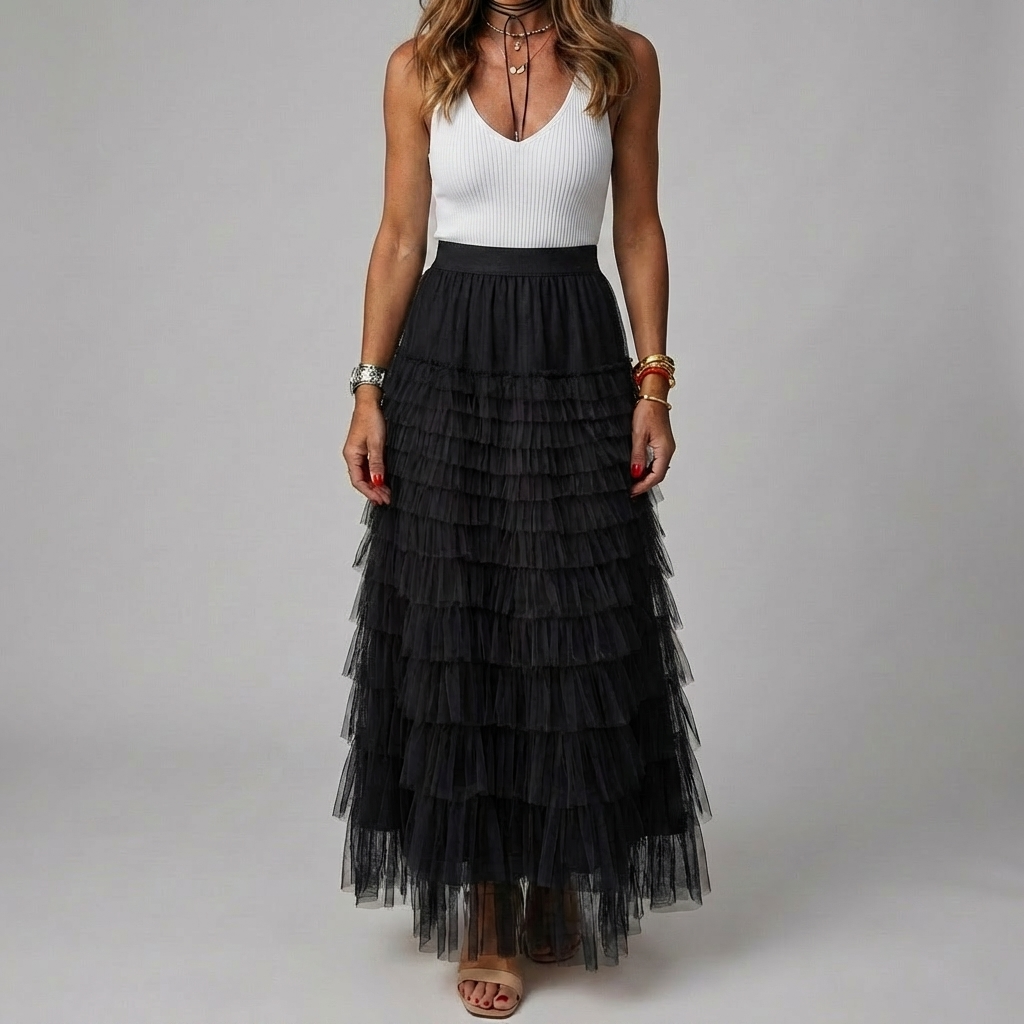 Tulle Maxi Kjol med Elastisk Midja för Kvinnor