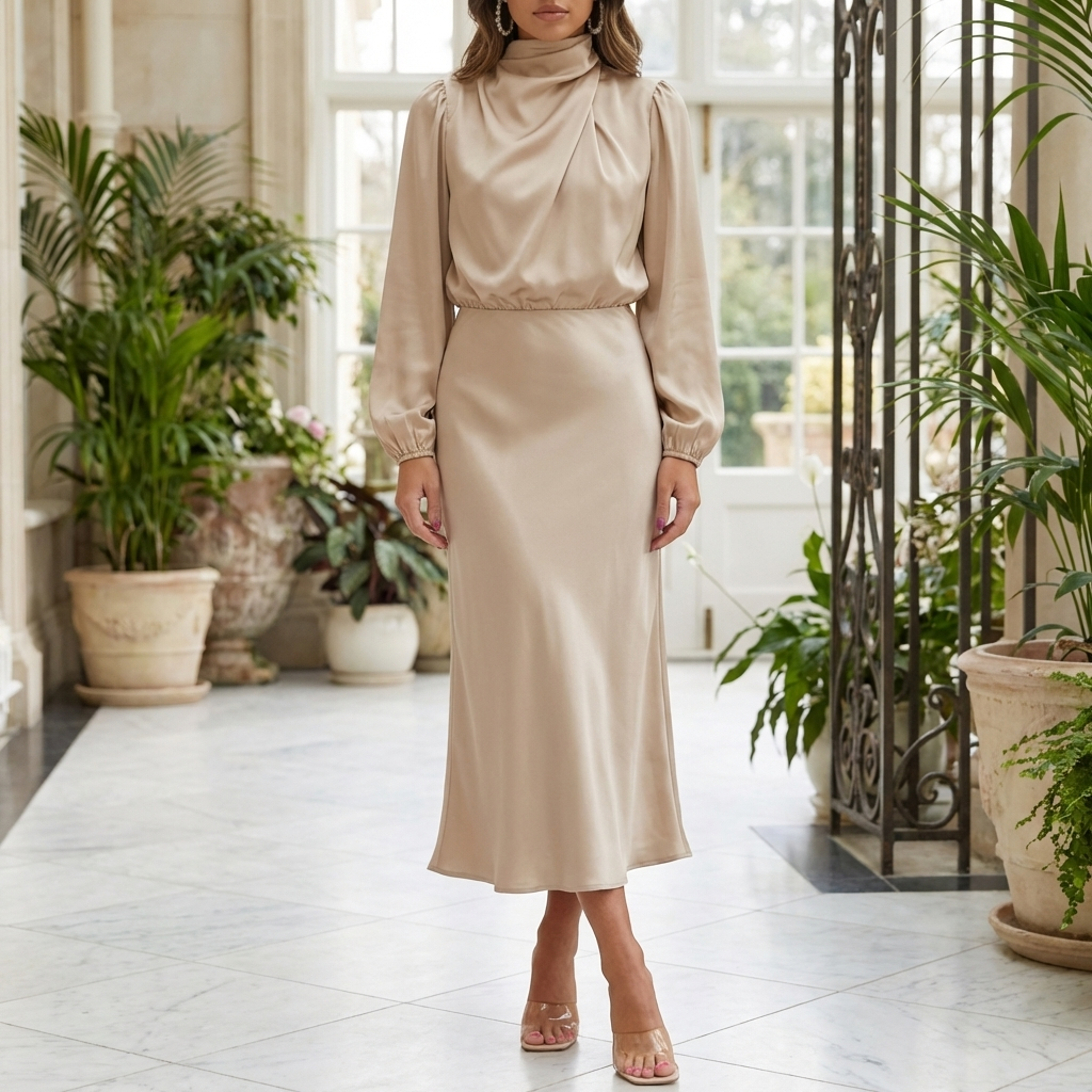Elegant Satin Kvällsklänning för Kvinnor