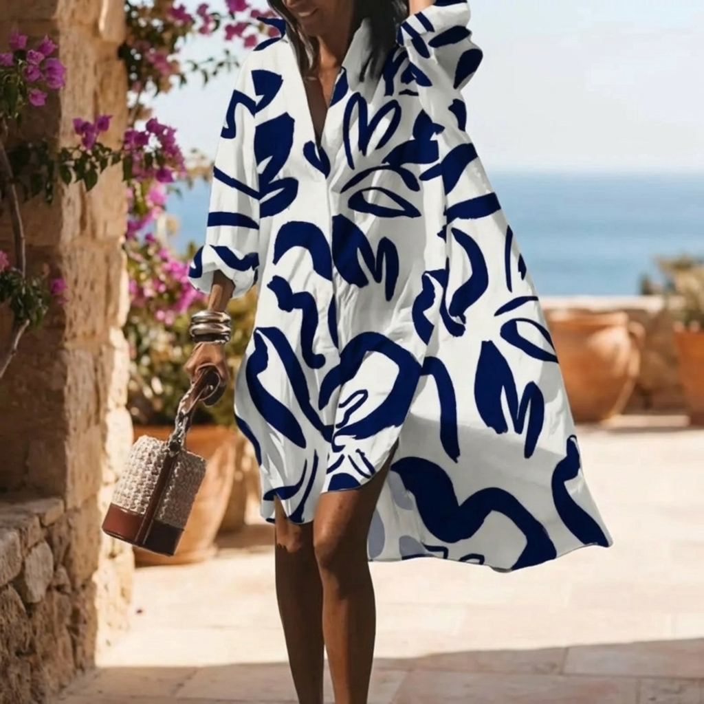Kvinnors Oversized Sommarklänning med Boho Mönster