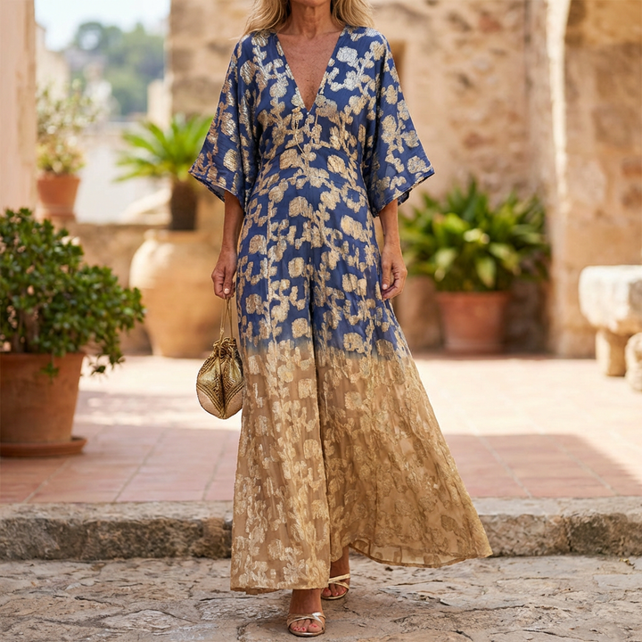 V-Hals Backless Jumpsuit med Gradient Print för Kvinnor