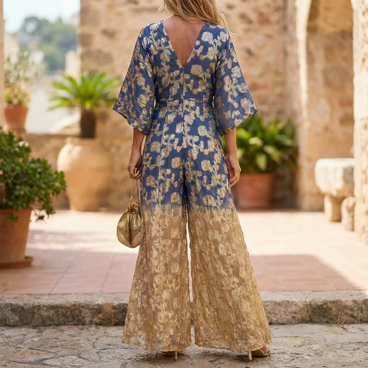 V-Hals Backless Jumpsuit med Gradient Print för Kvinnor