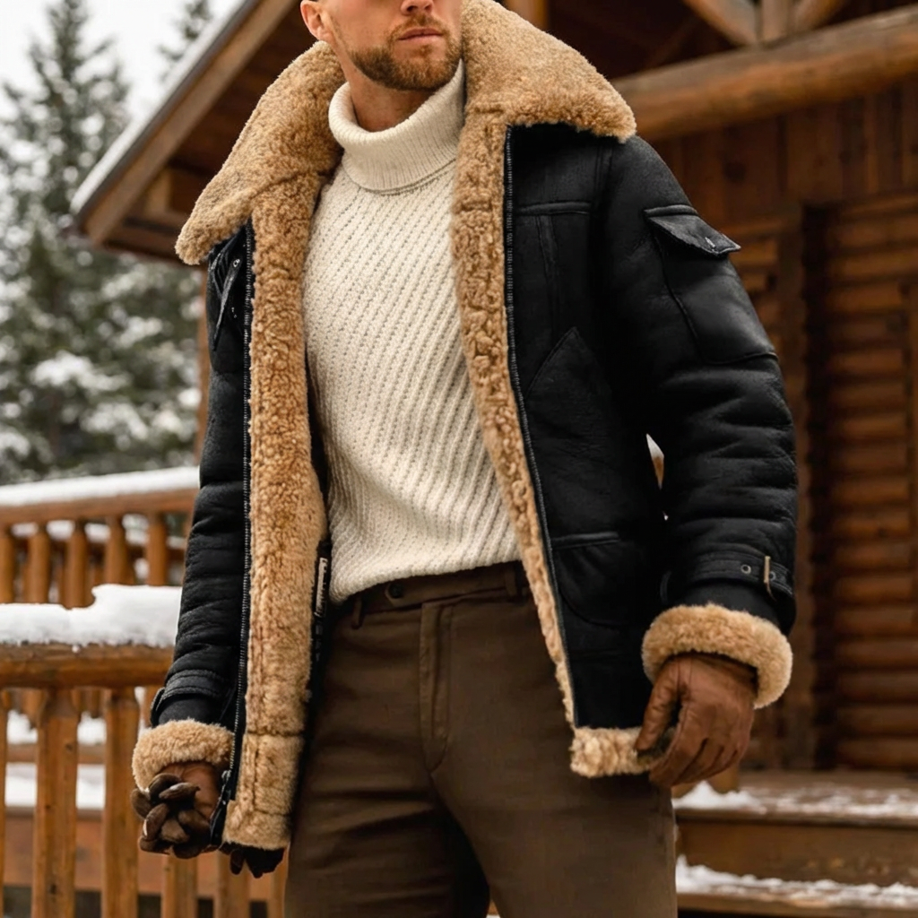 Modig Pilot Stil - Läder Vinterjacka för Män