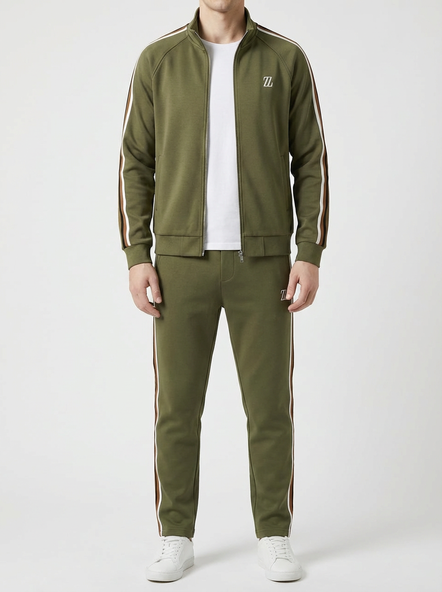Full Zip Träningsdräkt Set Med Joggers
