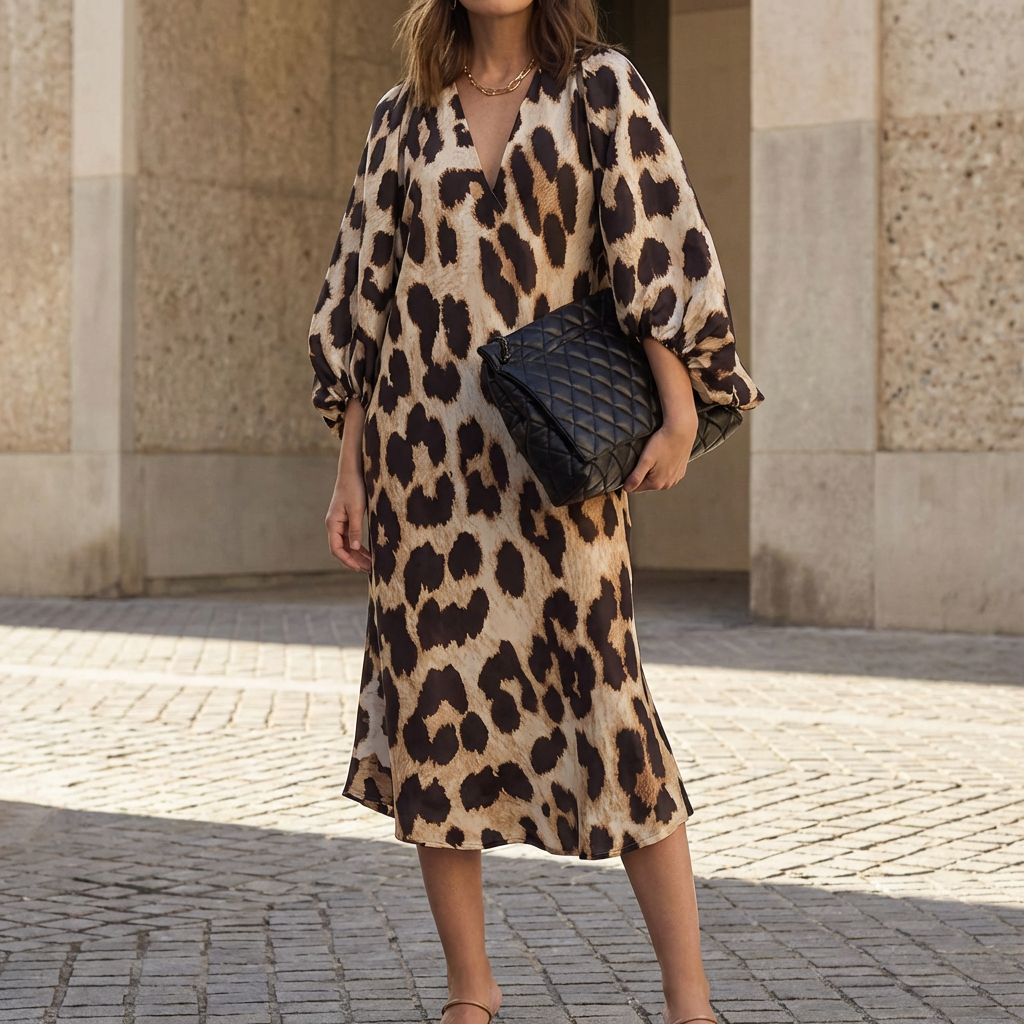 Elegant Leopard Print Klänning