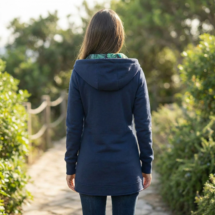 Stilig Zip-Up Jacka med Huva för Kvinnor