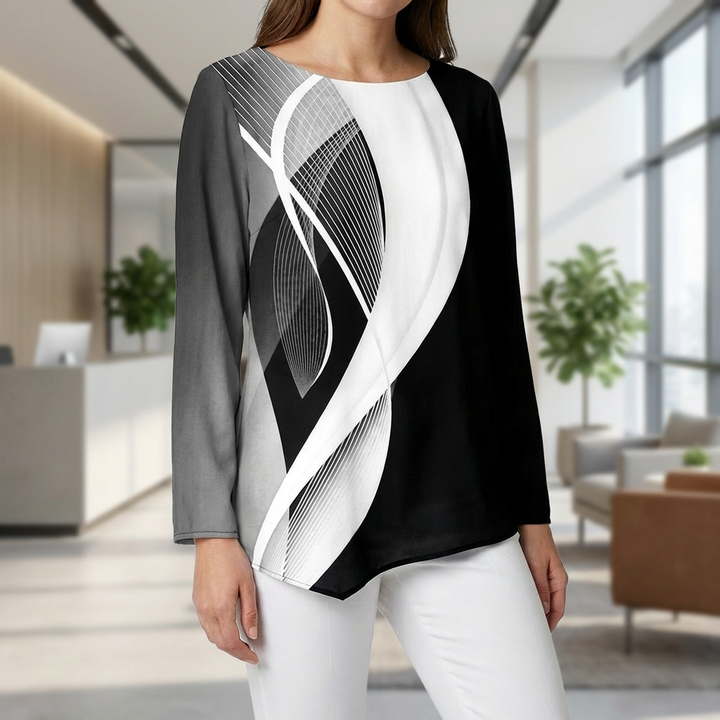 Modern geometrisk tunika med långa ärmar för kvinnor