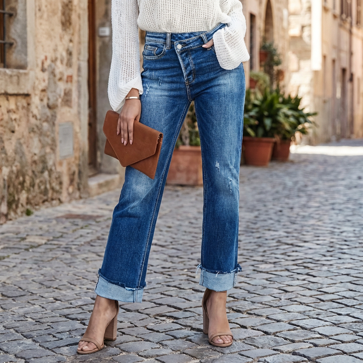 Kvinnors Asymmetriska Raka Jeans