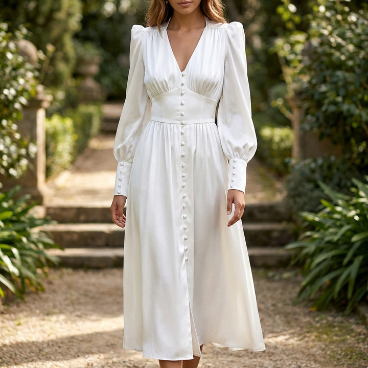 Elegant Satin V-Neck Maxi Klänning för Kvinnor