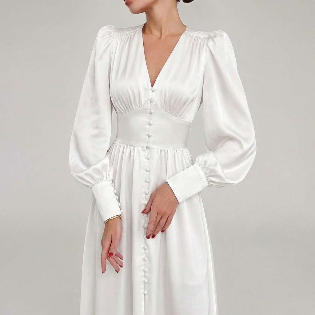 Elegant Satin V-Neck Maxi Klänning för Kvinnor