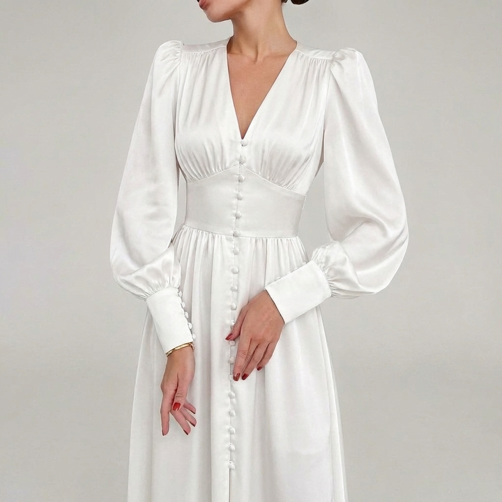 Elegant Satin V-Neck Maxi Klänning för Kvinnor
