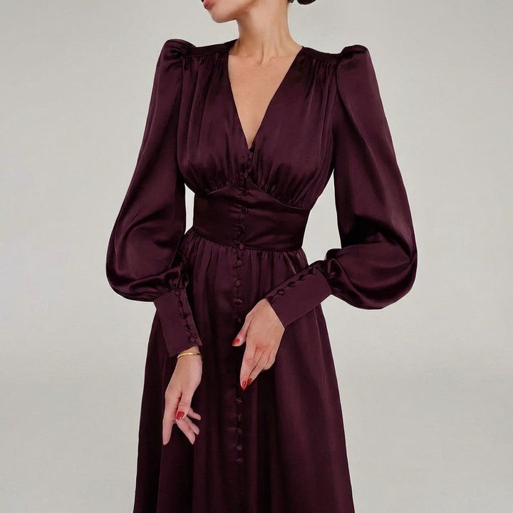 Elegant Satin V-Neck Maxi Klänning för Kvinnor