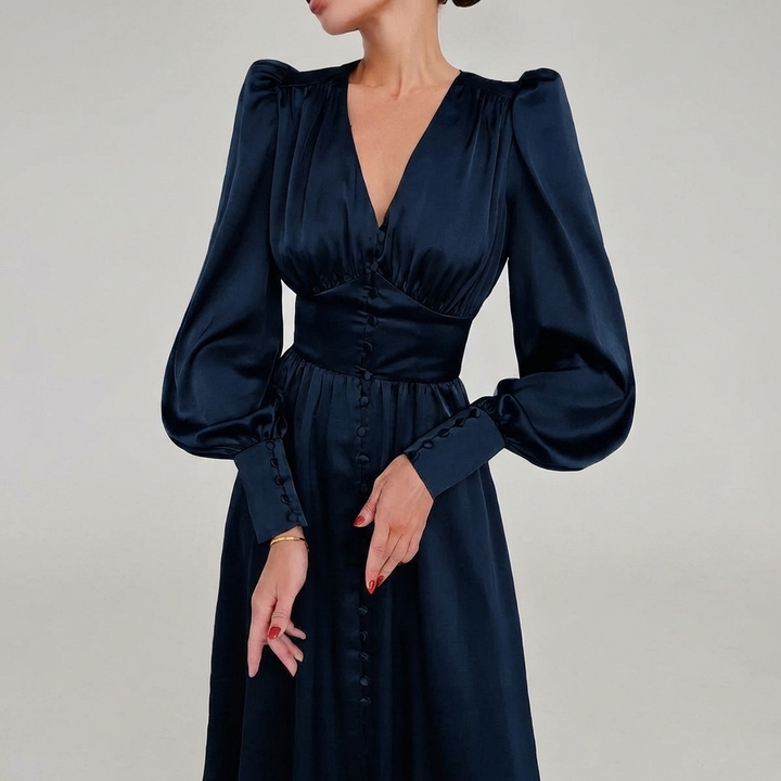 Elegant Satin V-Neck Maxi Klänning för Kvinnor