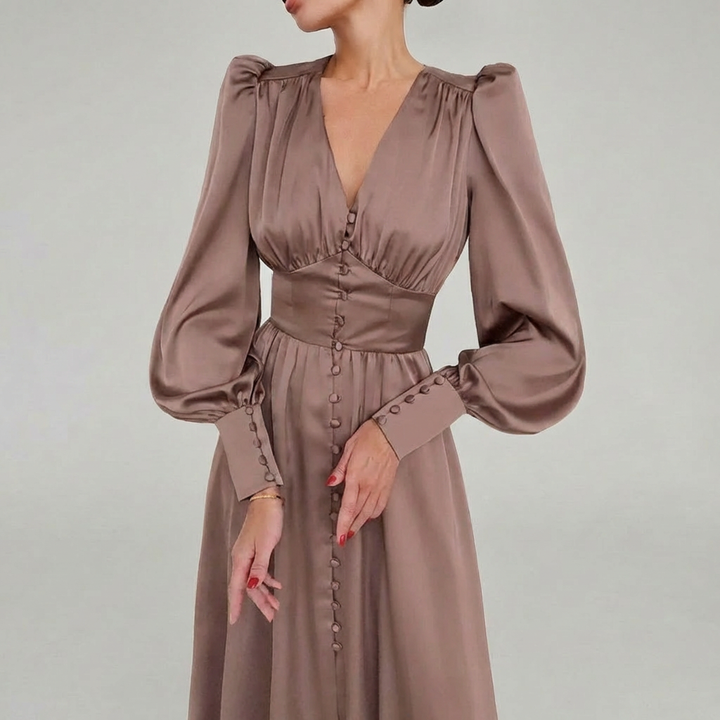 Elegant Satin V-Neck Maxi Klänning för Kvinnor