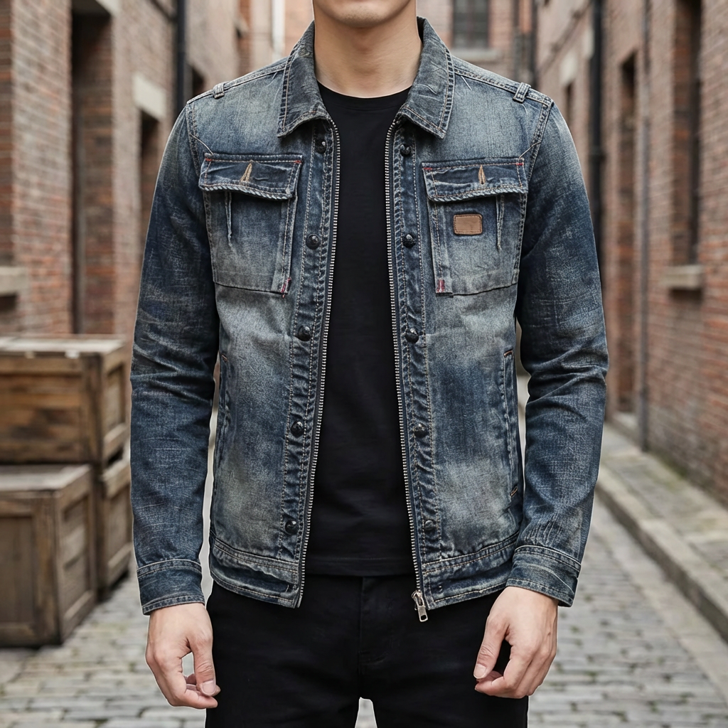 Bröstfickor - Klassisk Denimjacka för Män