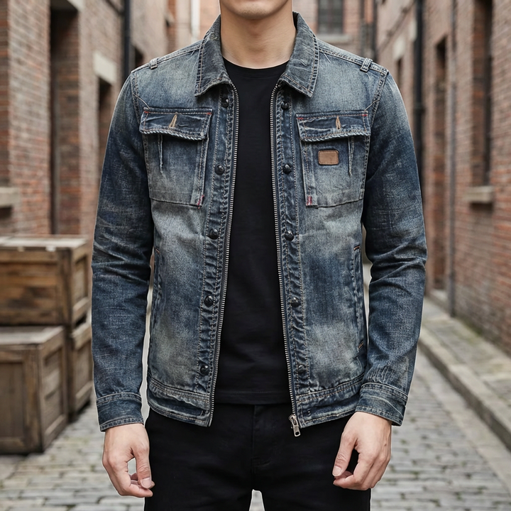 Bröstfickor - Klassisk Denimjacka för Män